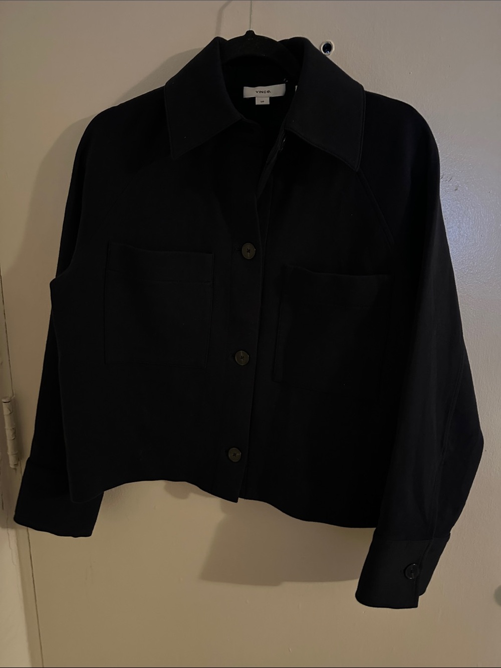 Vince Navy Button Front Collared Jacket Pockets Women Petite Size PS